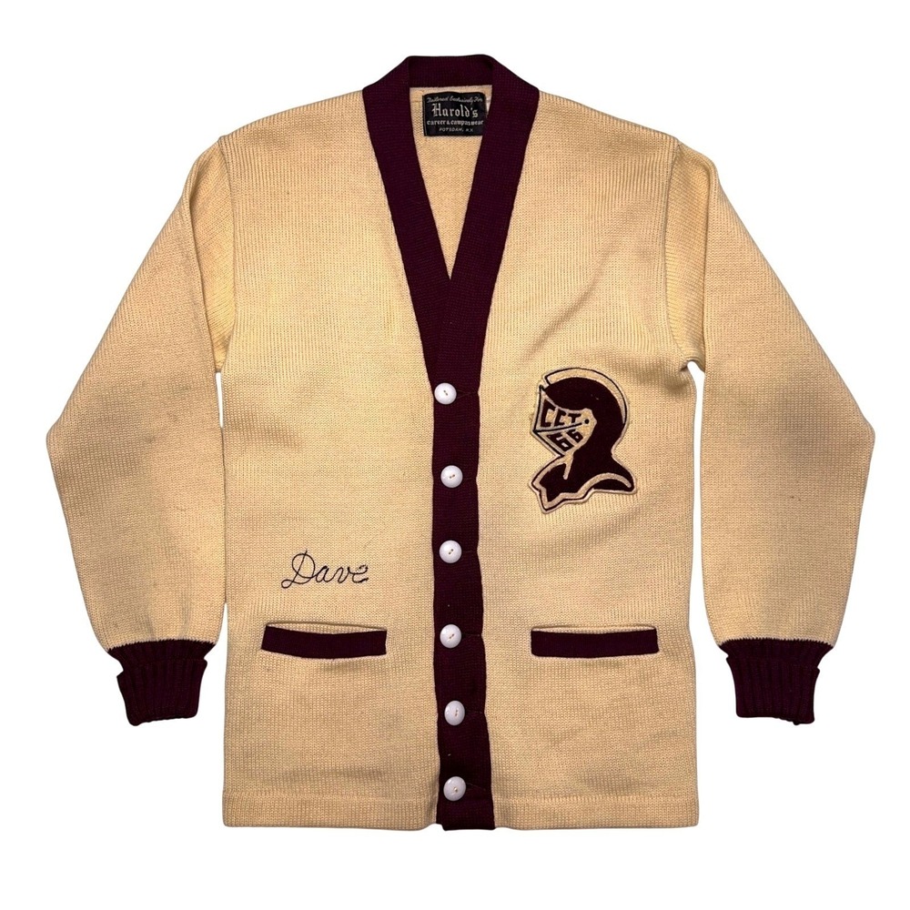 Vintage 60s Letterman Varsity Cardigan Sweater Wool‎ 66 Patch USA True